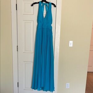 Aidan Mattox Teal Halter Maxi Dress